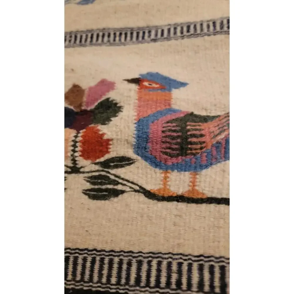 Folk Art Hand Woven Wool Vintage Fringed Rug/Tapestry 62
